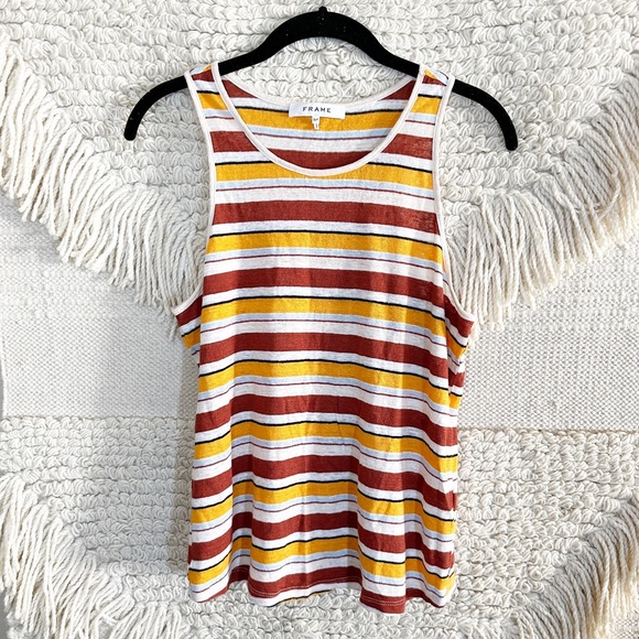 FRAME sunrise multi striped linen tank top S - Picture 1 of 10